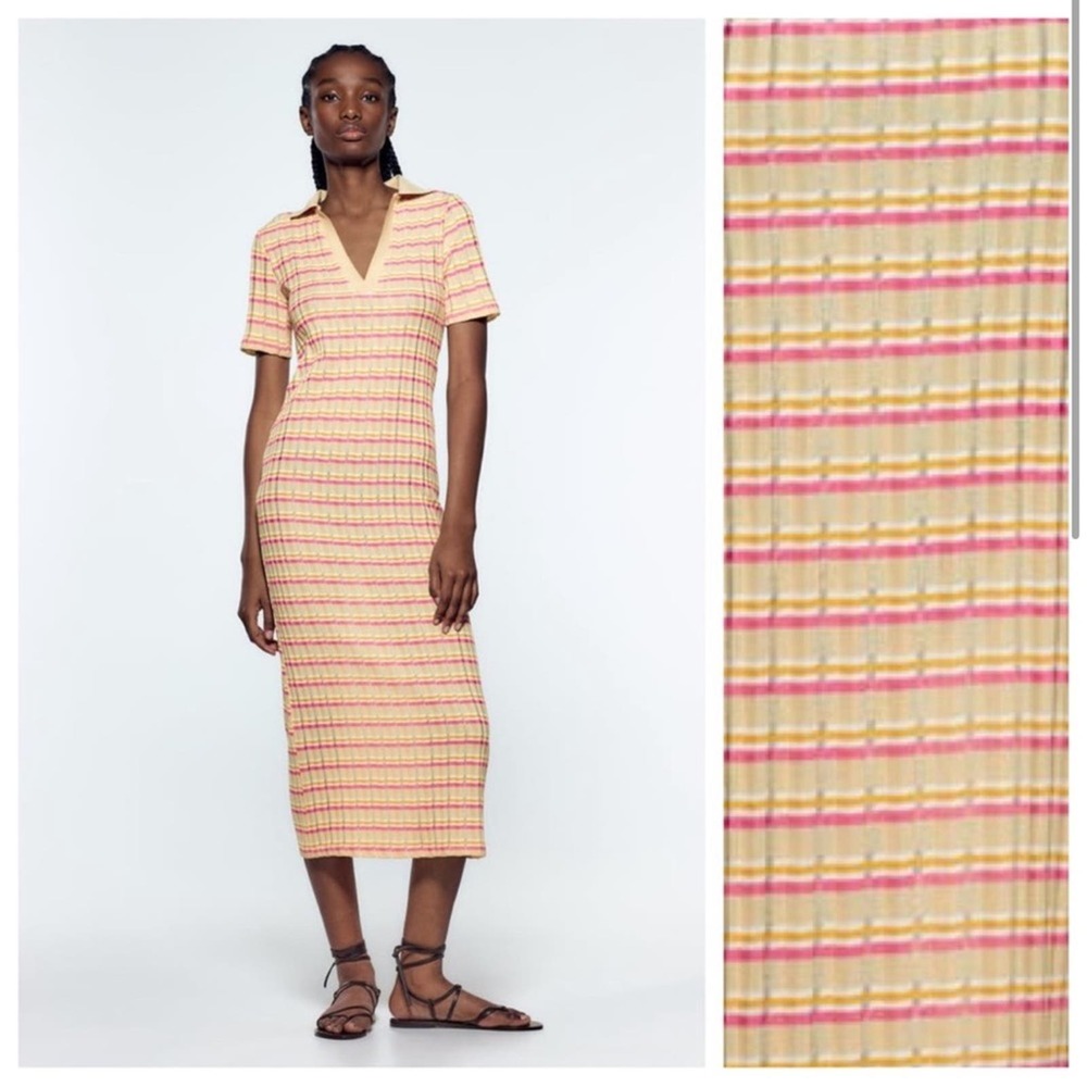 Zara Striped Knit Collared Maxi